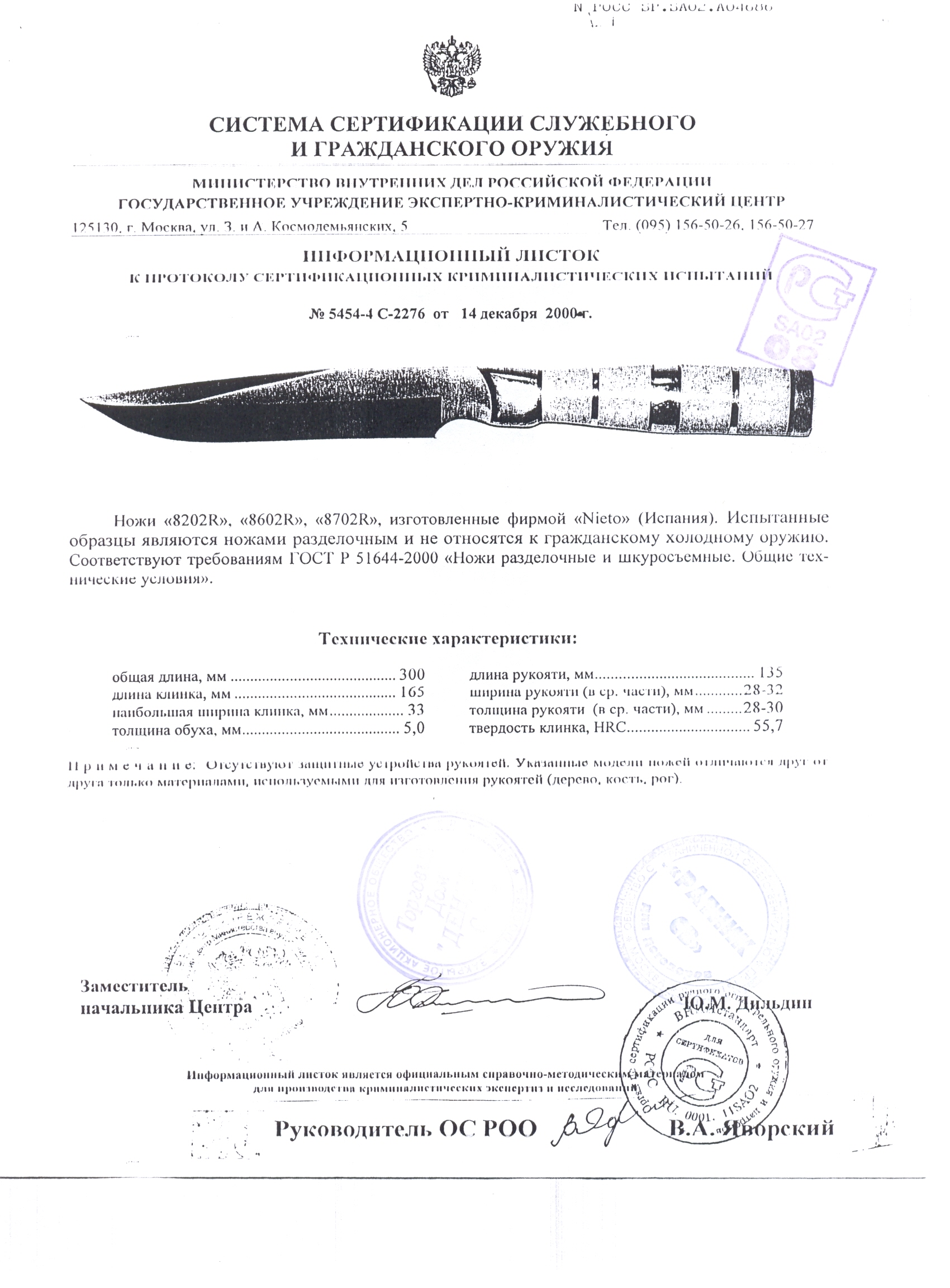 Ножи нескладные Nieto 8202R, 8602R, 8702R — скан документа