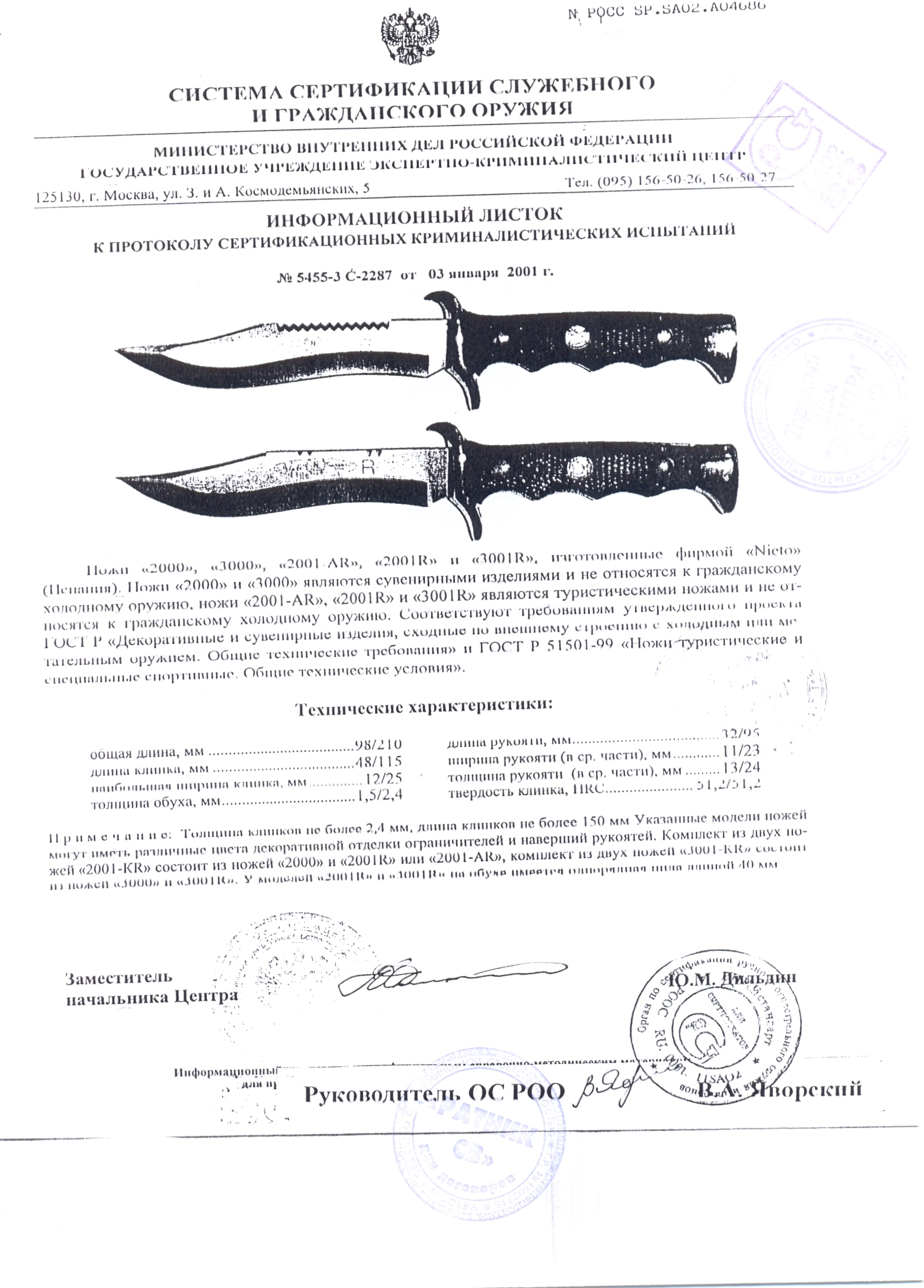Ножи нескладные Nieto 2000, 3000, 2001AR, 2001R, 3001R — скан документа