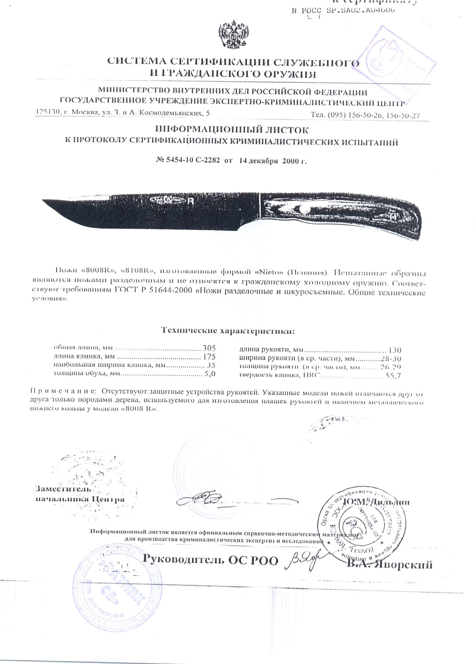 Ножи нескладные Nieto 8008R, 8108R — скан документа