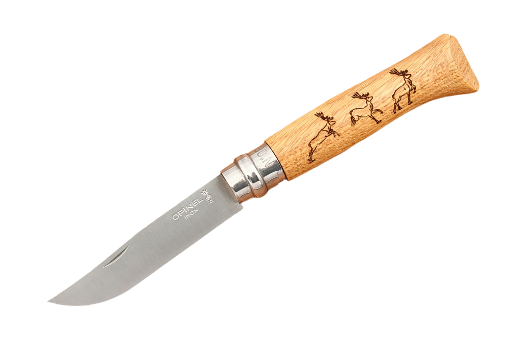 Opinel №8 Animalia, гравировка «Олени» — нож в открытом виде