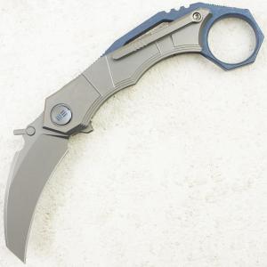 Нож WE Knife Tayra, Stonewashed, M390, Titanium Gray/Blue Handle, WE24069-2