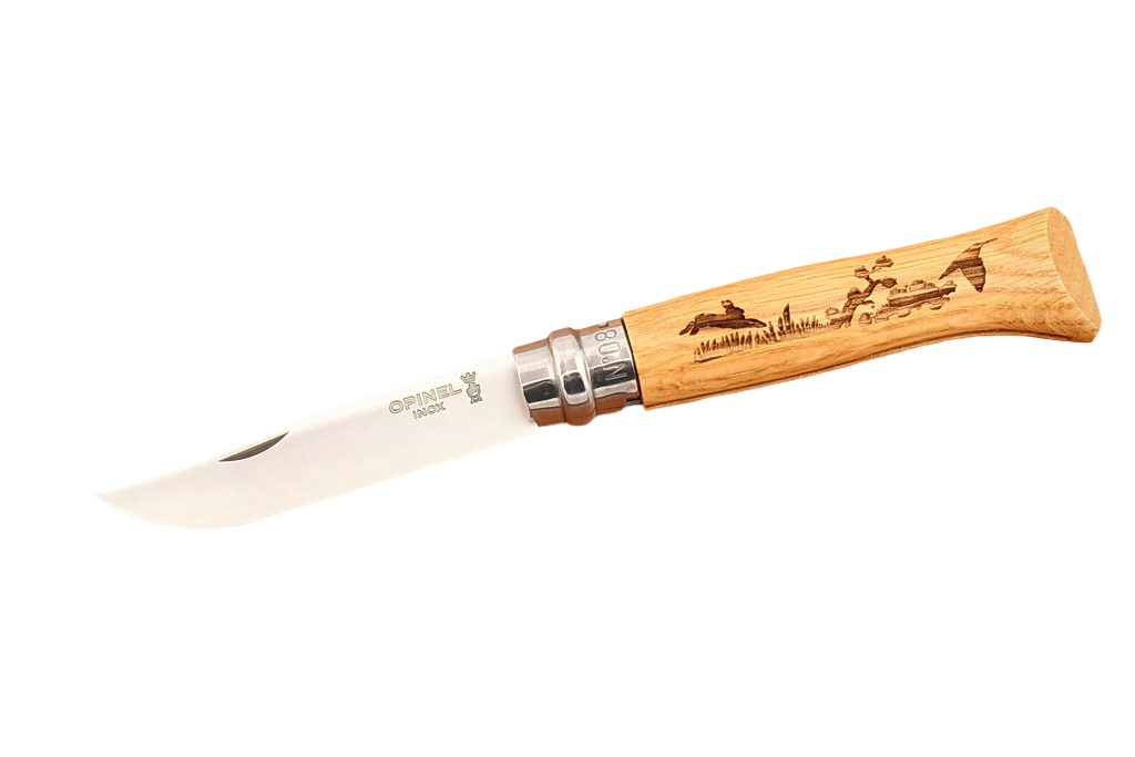 Opinel №8, гравировка «Заяц» — нож в открытом виде