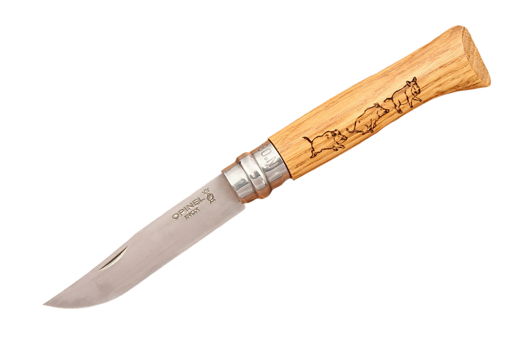 Opinel №8 Animalia, гравировка «Кабан» — нож в открытом виде