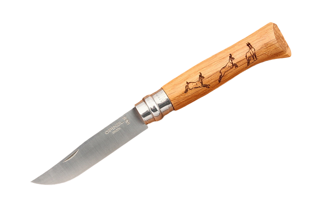 Opinel №8 Animalia, гравировка «Серна» — нож в открытом виде