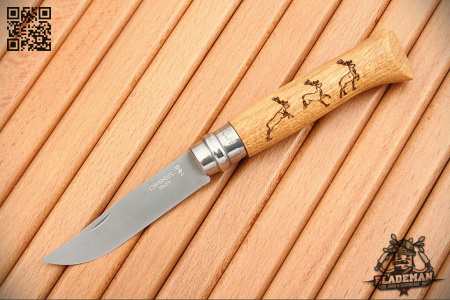Нож Opinel №8 Animalia, Нержавеющая сталь, Дуб, Гравировка олени - купить в интернет-магазине Blademan