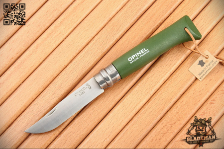 Нож Opinel №8 Trekking, Нержавеющая сталь, Кожаный темляк, Хаки - купить в интернет-магазине Blademan