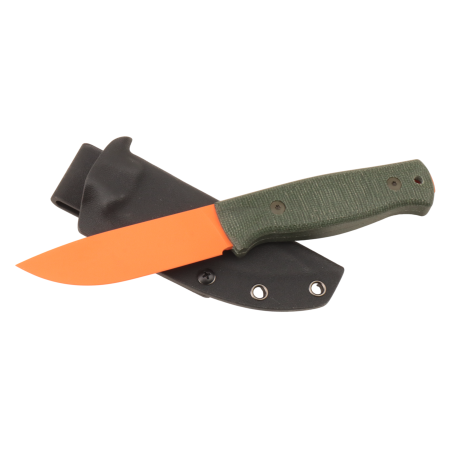 Нож HOT Knife Hoot, Cerakote Orange, D2, Micarta Green Handle, Kydex
