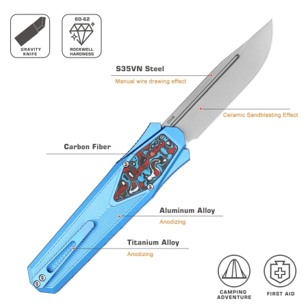 Нож Remette Swordfish Drop-Point, S35VN, Titanium Blue/Carbon Inlay Handle, ZL103D5
