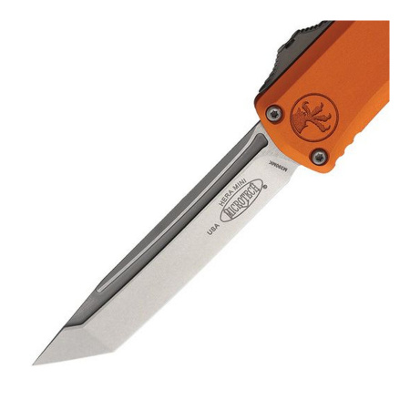 Нож Microtech Hera II Mini Tanto, оранжевый алюминий, 1704M-10OR — клинок — крупный план