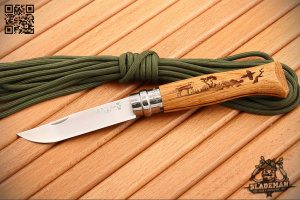 Нож Opinel №8, Нержавеющая сталь, Дуб, Гравировка собака - складной туристические ножи из стали