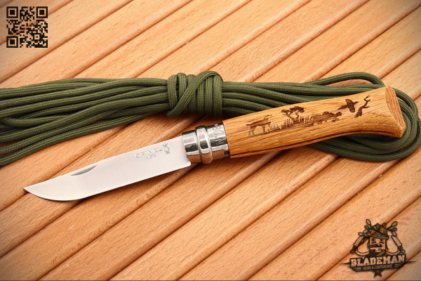 Нож Opinel №8, Нержавеющая сталь, Дуб, Гравировка собака - складной туристические ножи из стали