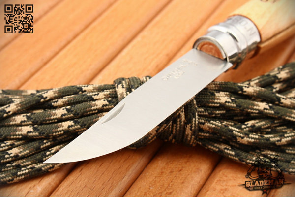 Нож Opinel №8, Нержавеющая сталь, Бук, с кожаным темляком - складной туристические ножи из стали