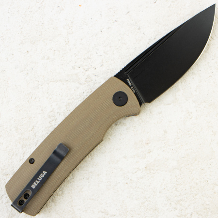 Нож Petrified Fish Beluga, K110, Black Stonewashed, Khaki Micarta Handle, PFP01KAMW Нож Petrified Fish Beluga, K110, Black Stonewashed, Khaki Micarta Handle, PFP01KAMW