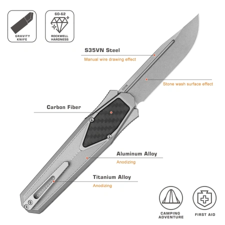 Нож Remette Swordfish Drop-Point, S35VN, Titanium/Carbon Black Inlay Handle, ZL103D2