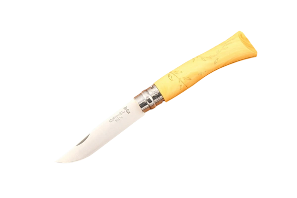 Opinel №7 Nature, гравировка «Листья» — нож в открытом виде