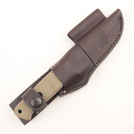 Нож Benchmade Mini Bushcrafter, S30V, OD Green G10 Handle, Brown Leather Sheath, 165-1