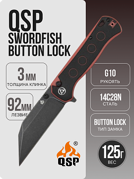 QSP Swordfish Button Lock, 14C28N Black, G10 Black/Red · QS149-A2