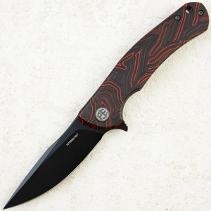 Нож Petrified Fish Warrior, Black Stonewashed, K110, Gmascus G10 Red/Black Handle, PF949R