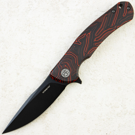 Нож Petrified Fish Warrior, Black Stonewashed, K110, Gmascus G10 Red/Black Handle, PF949R