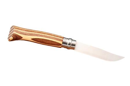 Opinel №8, коричневая рукоять — нож в открытом виде с обратной стороны