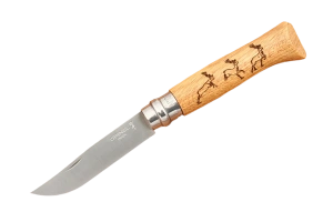 Opinel №8 Animalia, гравировка «Олени» — нож в открытом виде
