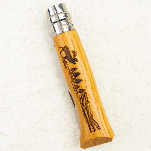 Нож Opinel №8, 12C27, Oak Wood, Гравировка олень, 2332