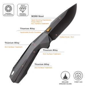 Нож Remette WK1, DLC, M390, Titanium Black Handle, WK1-F - складной туристические ножи из стали