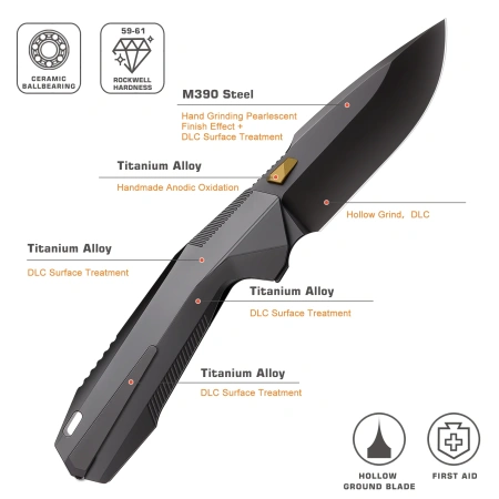 Нож Remette WK1, DLC, M390, Titanium Black Handle, WK1-F - купить в интернет-магазине Blademan