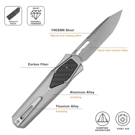 Нож Remette Swordfish Tanto, 14C28N, Titanium/Carbon Black Inlay Handle, ZL103C2