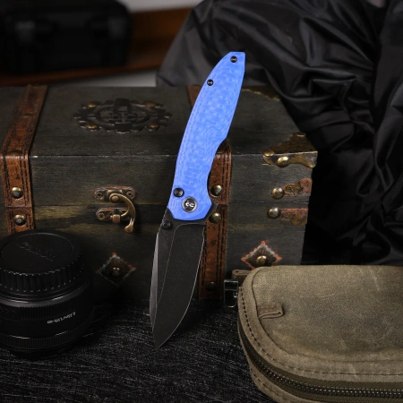 Нож Remette Cool Whale, Blackwashed 14C28N, CNC G10 Blue Handle, RTCL-GN6