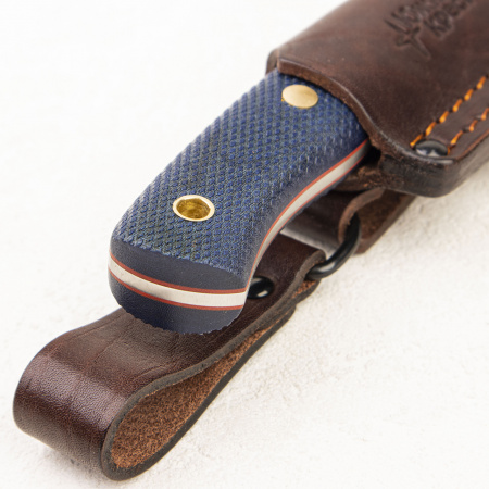 Нож Южный Крест Барибал, N690, Конвекс, Микарта Синяя, Насечка - купить в интернет-магазине Blademan