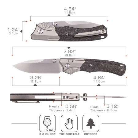 Нож Remette WD107, M390, Titanium/Carbon Black Handle