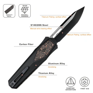 Нож Remette Swordfish Tanto, 14C28N, Titanium Black/Carbon Inlay Handle, ZL103C8