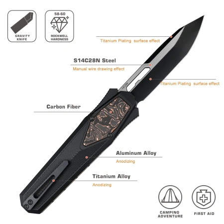 Нож Remette Swordfish Tanto, 14C28N, Titanium Black/Carbon Inlay Handle, ZL103C8