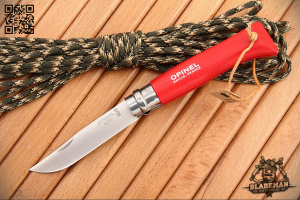 Нож Opinel №8 Trekking, Нержавеющая сталь, Кожаный темляк, Красный - складной туристические ножи из стали