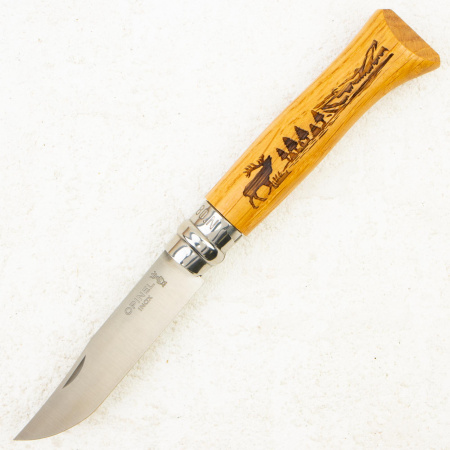 Нож Opinel №8, 12C27, Oak Wood, Гравировка олень, 2332