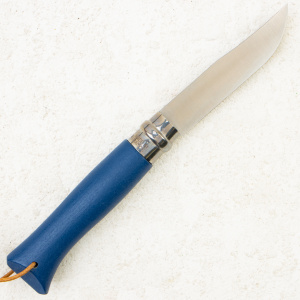 Нож Opinel №8 Trekking, 12C27, Wood Blue, Кожаный Чехол, 1891 Нож Opinel №8 Trekking, 12C27, Wood Blue, Кожаный Чехол, 1891