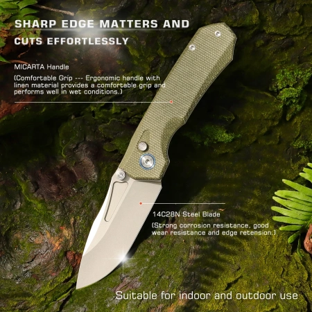 Нож Remette Rhino, 14C28N, Micarta Green Handle, MC25A