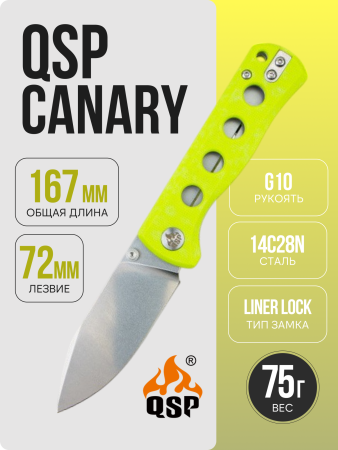 Нож QSP Canary Folder, 14C28N, Neon G10 Handle, QS150-C1