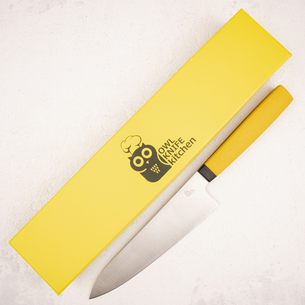 Нож мини шеф OWL CH160 F, Cromax PM, G10 Yellow - купить в интернет-магазине Blademan