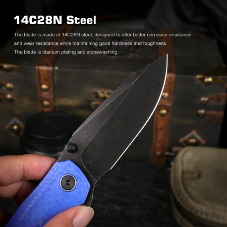 Нож Remette Cool Whale, Blackwashed 14C28N, CNC G10 Blue Handle, RTCL-GN6