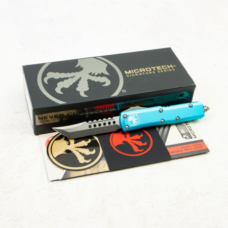 Нож Microtech UTX-85 Hellhound, Stonewash, M390, Aluminum Blue, 719-10 TQS, (Signature Series) Нож Microtech UTX-85 Hellhound, Stonewash, M390, Aluminum Blue, 719-10 TQS, (Signature Series)