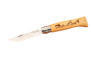 Opinel №8, гравировка «Заяц» — нож в открытом виде