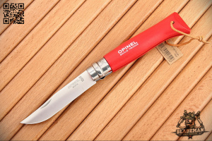 Нож Opinel №8 Trekking, Нержавеющая сталь, Кожаный темляк, Красный - складной туристические ножи из стали