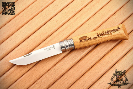 Нож Opinel №8, Нержавеющая сталь, Дуб, Гравировка кабан - купить в интернет-магазине Blademan