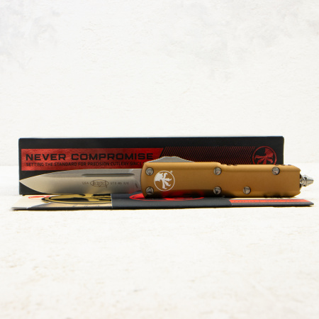 Нож Microtech UTX-85, Stonewash, M390, Aluminum Tan, 231-10 TA Нож Microtech UTX-85, Stonewash, M390, Aluminum Tan, 231-10 TA