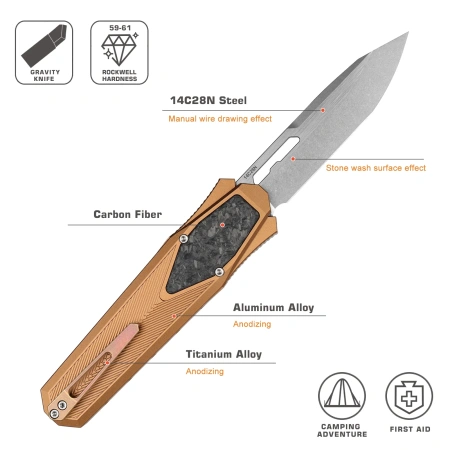 Нож Remette Swordfish Tanto, 14C28N, Titanium Bronze/Carbon Black Inlay Handle, ZL103C6