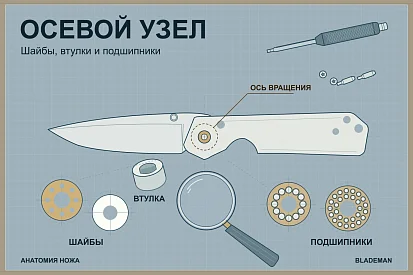 Осевой узел ножа: шайбы, подшипники и втулка
