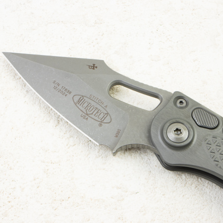 Нож Microtech Stitch Auto, Apocalyptic, M390, Aluminum Natural Clear Gray, 169-10 Нож Microtech Stitch Auto, Apocalyptic, M390, Aluminum Natural Clear Gray, 169-10