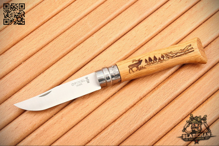 Нож Opinel №8, Нержавеющая сталь, Дуб, Гравировка олень - купить в интернет-магазине Blademan
